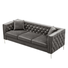 Load image into Gallery viewer, 82.3&quot; Width Modern Velvet Sofa Jeweled Buttons Tufted Square Arm Couch Grey,2 Pillows Included
