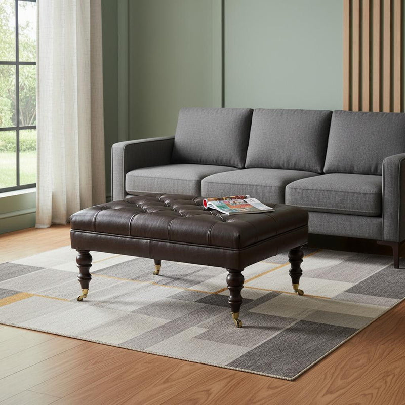Leather Footstool (720258) - Black / Brown