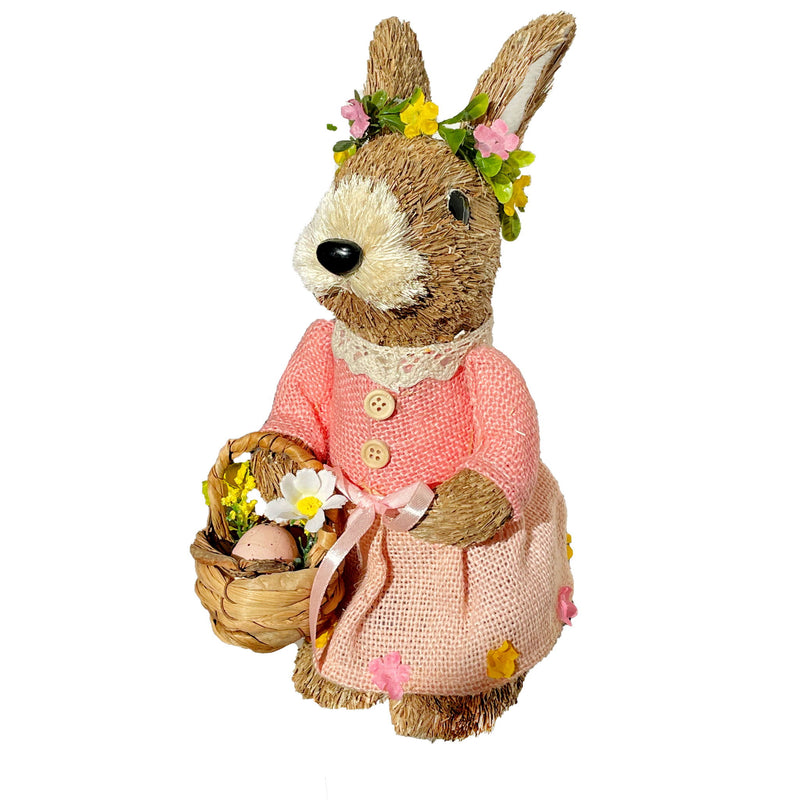 Straw Rabbit Easter Easter Bunny Figurine - Brown / Pink