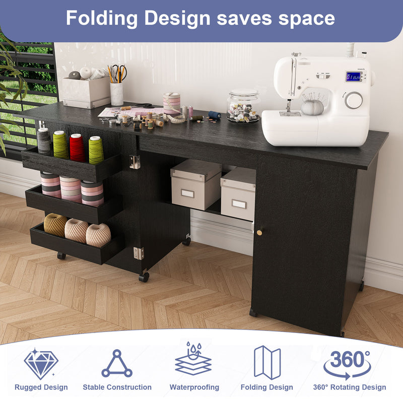 Foldable Sewing Table With Locking Casters
