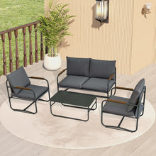 Load image into Gallery viewer, 4-Piece Outdoor Patio Furniture Sets, Patio Conversation Set with Removable Seating Cushion, Courtyard Patio Set for Home, Yard, Poolside (Grey)
