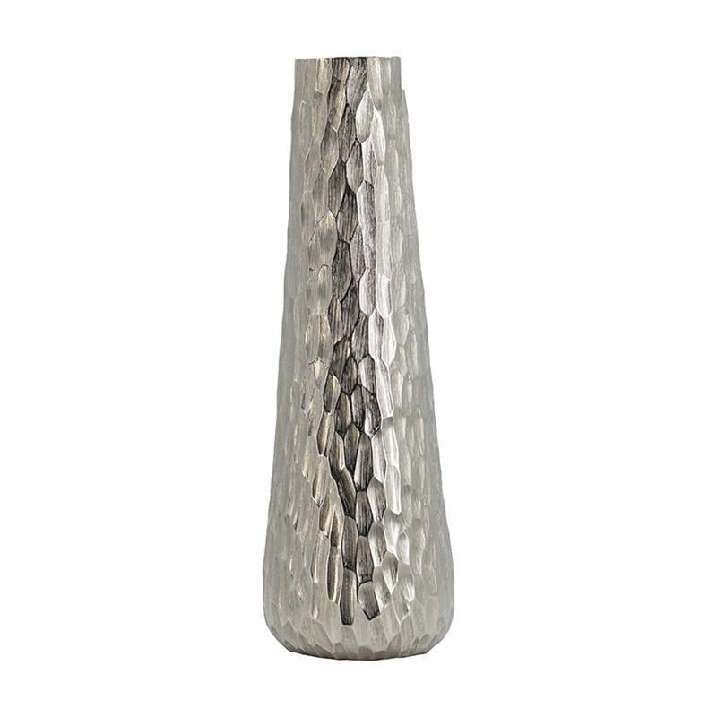 Carved Geometric Table Vase - Silver