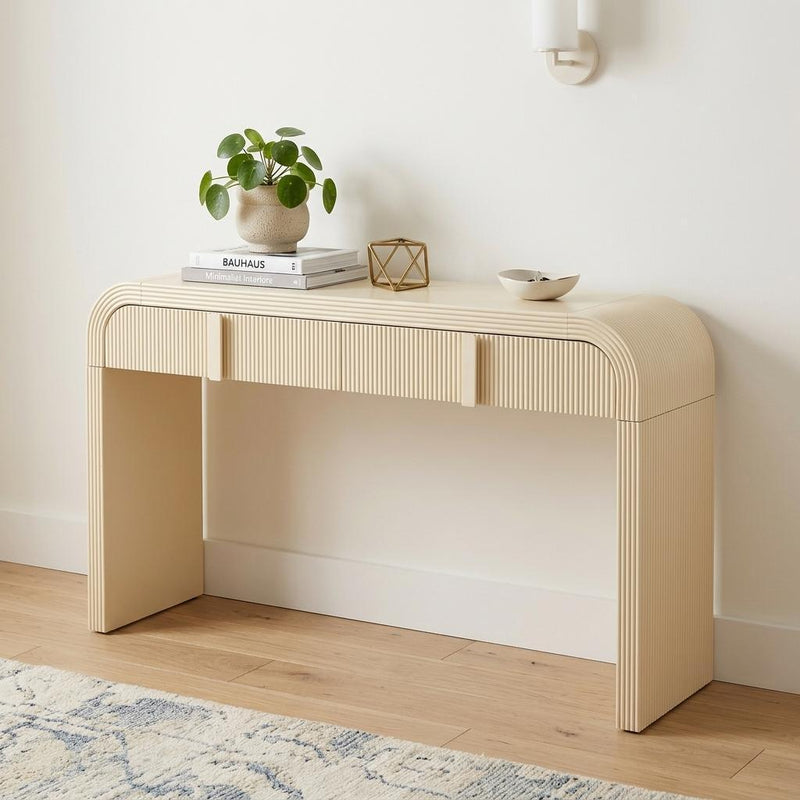 Double Pedestal Console Table With Two Drawers - Cream