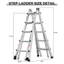 Load image into Gallery viewer, 22' Aluminum Multi-Position Ladder With Wheels, 300 Lbs Weight Rating - Metallic Gray
