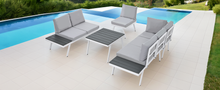 Load image into Gallery viewer, TOPMAX Industrial 5-Piece Aluminum Outdoor Patio Furniture Set, Modern Garden Sectional Sofa Set with End Tables, Coffee Table and Furniture Clips for Backyard, White+Grey
