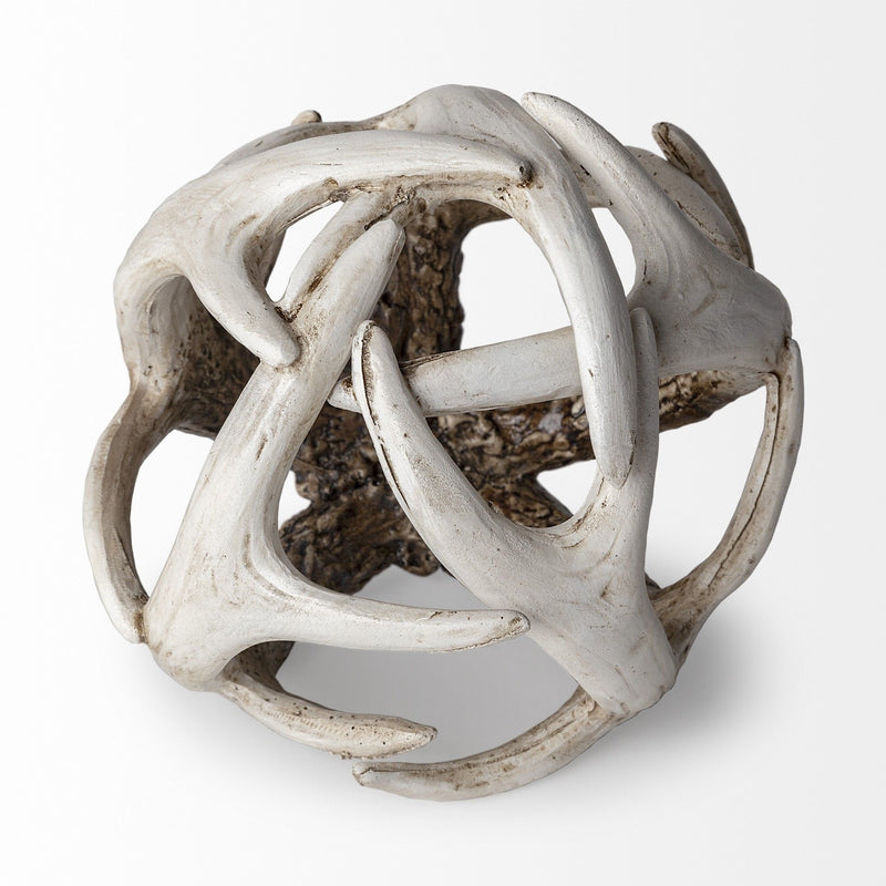 Faux Antler Decorative Orb - Off White / Brown