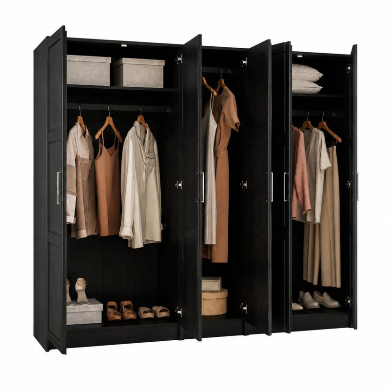 Solid Wood Five Door Combo Dresser - Black