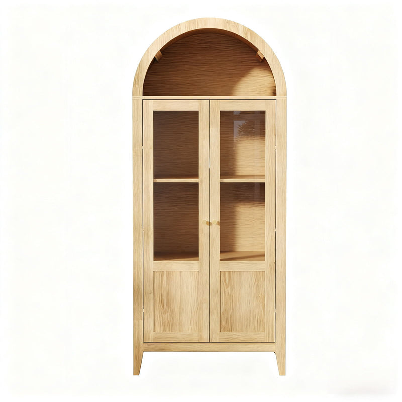Arched Accent Cabinet With Two Glass Panel Doors - Natural