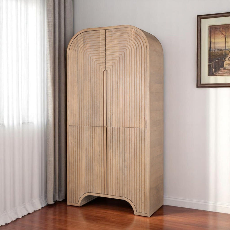 72" Solid Wood Texture Door Arched Cabinet With Four Doors - Natural