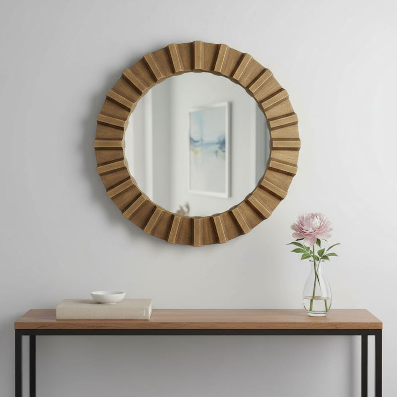 26" Round Framed Accent Mirror - Brown