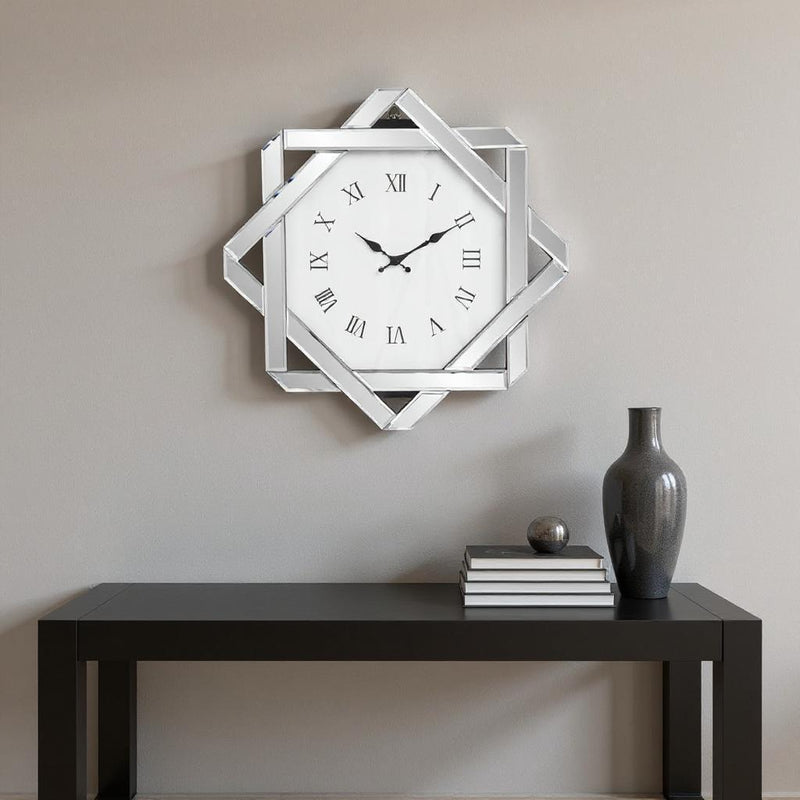 Mirrored Silent Analog Geometric Wall Clock (635634) - Silver