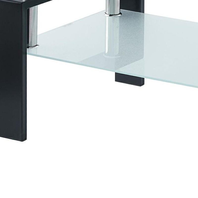39" Glass And Steel Coffee Table With Shelf - Clear And Black