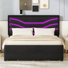 Load image into Gallery viewer, Queen Size Upholstered Storage Platform Bed with LED, 4 Drawers and USB Charging, Black
