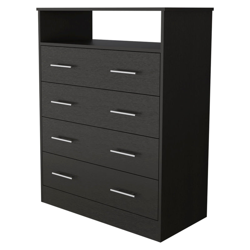 Four Drawer Standard Chest With Open Shelf - Black