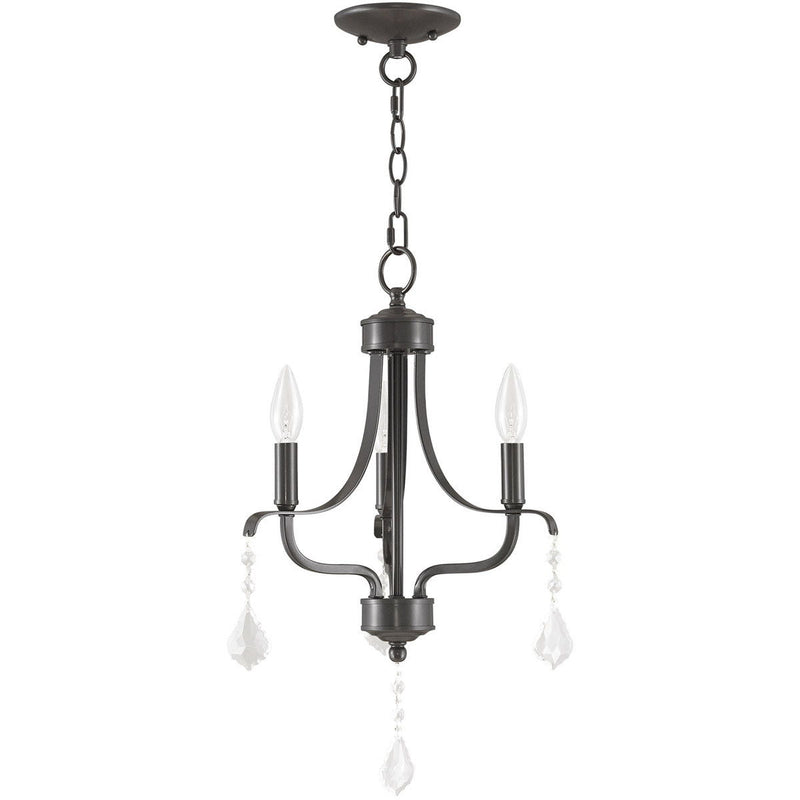 20" Three Light Metal Dimmable Chandelier With Shades - Nickel / Clear