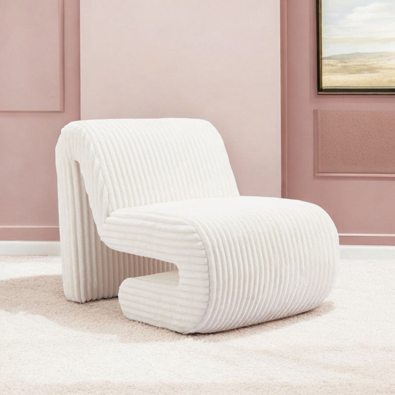 Corduroy Contemporary Shaped Lounge Chair - White