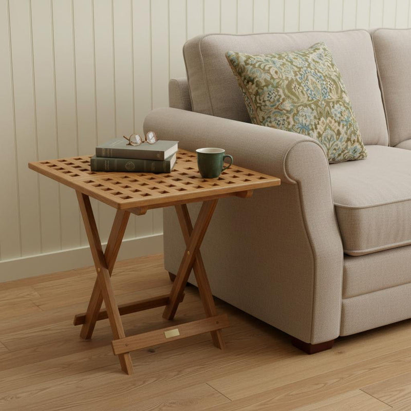 Solid Teak Wood Square Indoor Outdoor Folding End Table - Brown