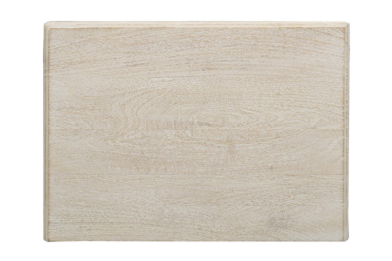 Solid Wood Square Distressed Carved Floral Two Drawer Nightstand - White