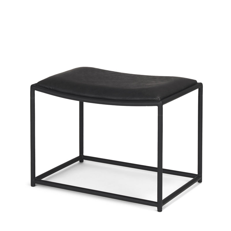 Metal Genuine Leather Footstool - Black