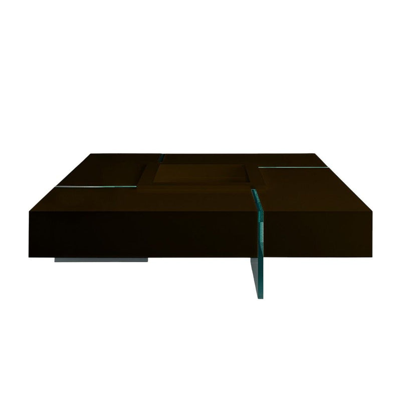 47" And Clear Wood And Glass Square Low Coffee Table - Brown