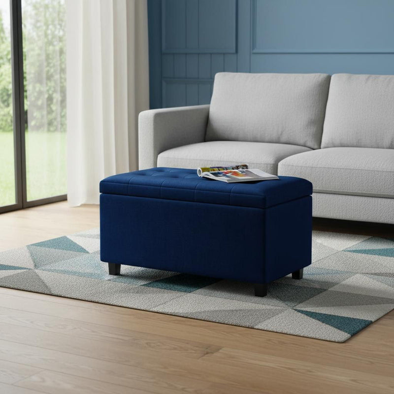 34" Storage Ottoman - Dark Brown / Blue