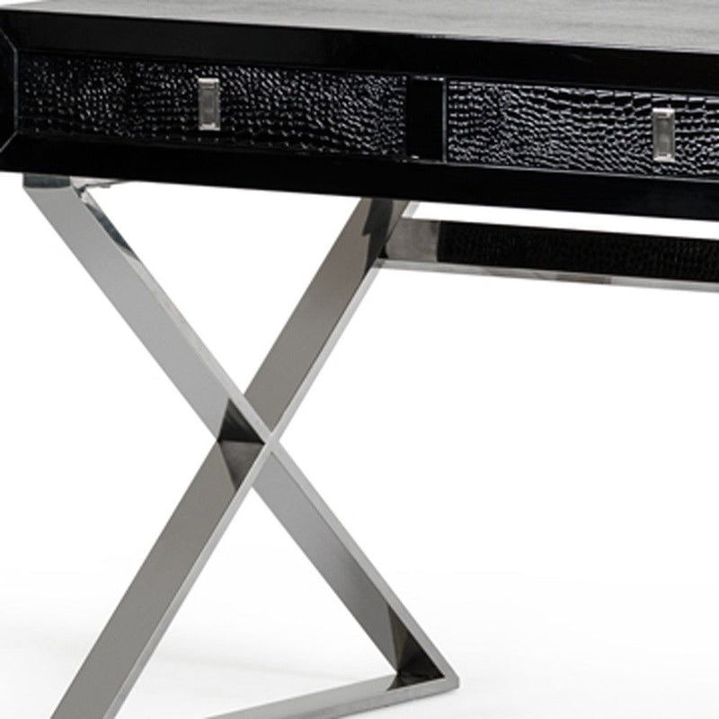 Stainless Steel Coffee Table With Three Drawers - Black And Silver
