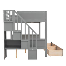 Load image into Gallery viewer, Twin over Full Bunk Bed with Shelfs, Storage Staircase and 2 Drawers, Gray
