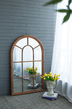 Load image into Gallery viewer, Large Arched Accent Mirror With Frame With Decorative Window Look Classic Architecture Style Solid Fir Wood Interior Decor - Brown
