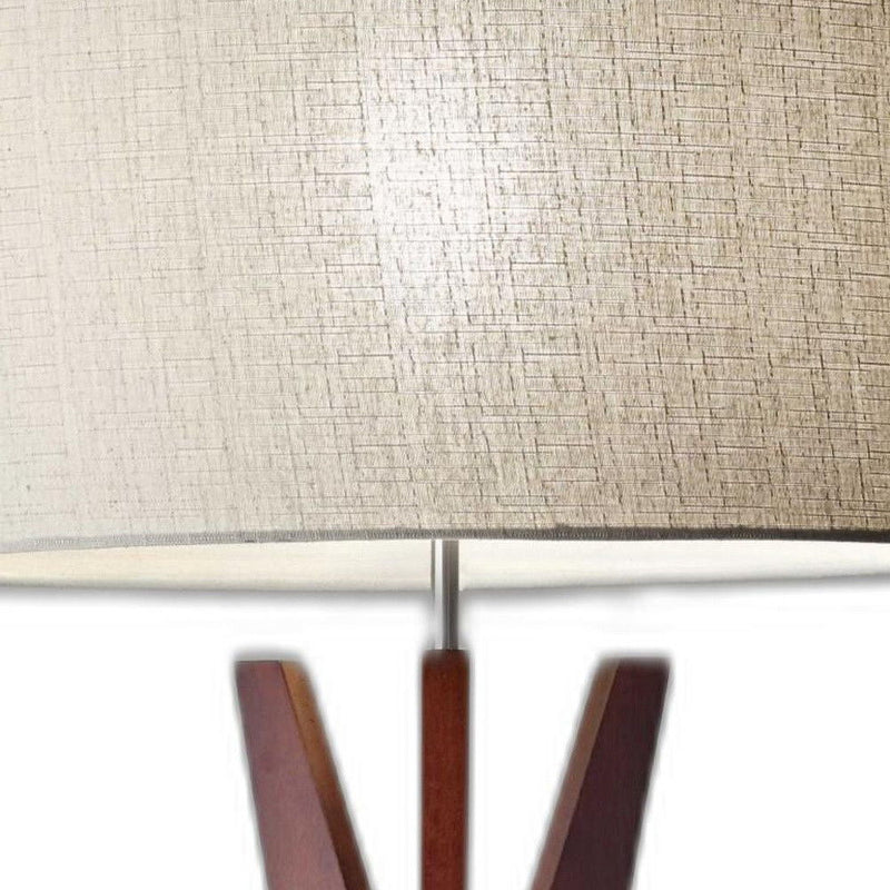 60" Solid Wood Tripod Floor Lamp With Drum Shade - Brown / White
