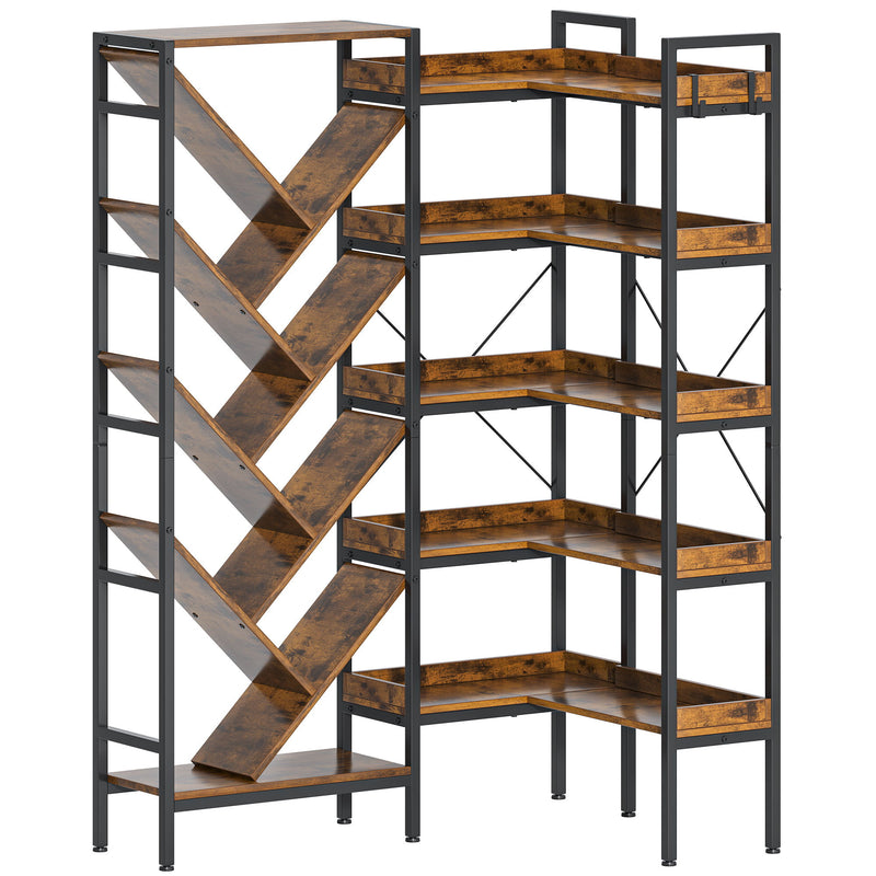 Ten Tier Corner Bookcase - Brown / Black