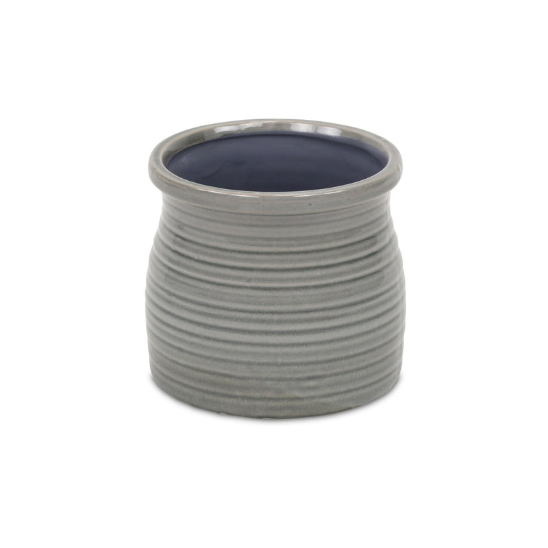 Striped Round Pot Planter (487411) - Gray
