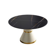 Load image into Gallery viewer, 53.15&quot; Modern Artificial Stone Round Carbon Steel Base Dining Table, Can Accommodate 6 People - Black / White
