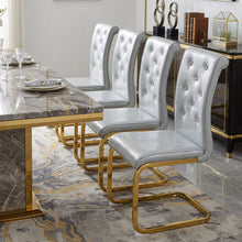 Load image into Gallery viewer, Faux Leather Metal Dining Side Chairs (Set of 4) - Gray / Gold
