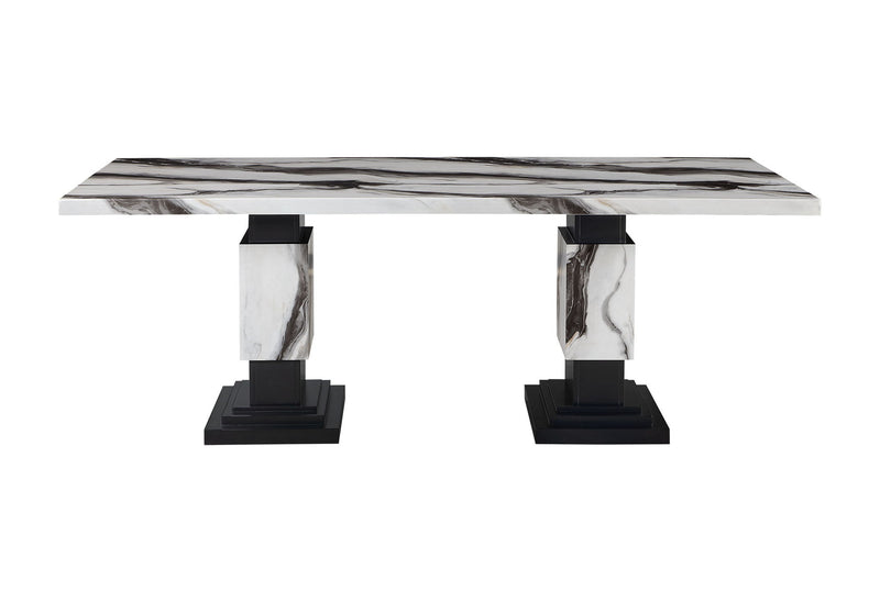 82" Faux Marble And Wood Double Pedestal Base Dining Table - Black
