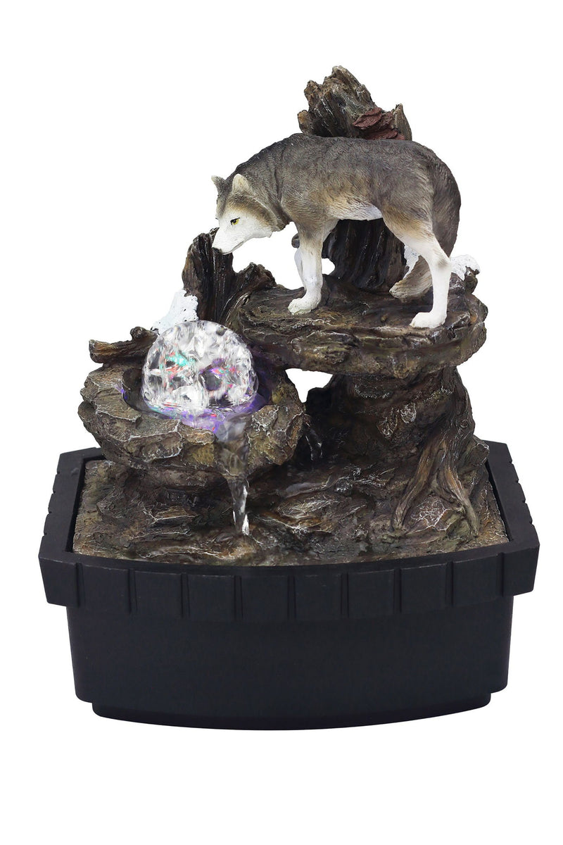 Poly Wolf Tabletop Fountain Sculpture - Black