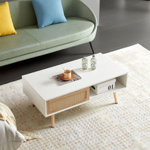 Load image into Gallery viewer, 41.34" Rattan Coffee Table, Sliding Door For Storage, Solid Wood Legs, Modern Table For Living Room
