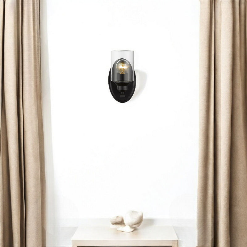 One Light Wall Light With Clear Glass Shade - Matte Black
