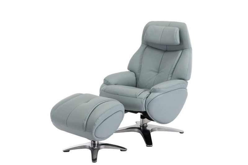 Tufted Genuine Leather Manual Swivel Recliner With Ottoman (730547) - Baby Blue