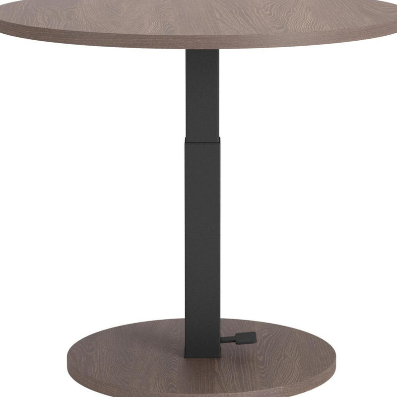 Adjustable Height Wood And Steel Pedestal Base Round Top Dining Table - Walnut And Black