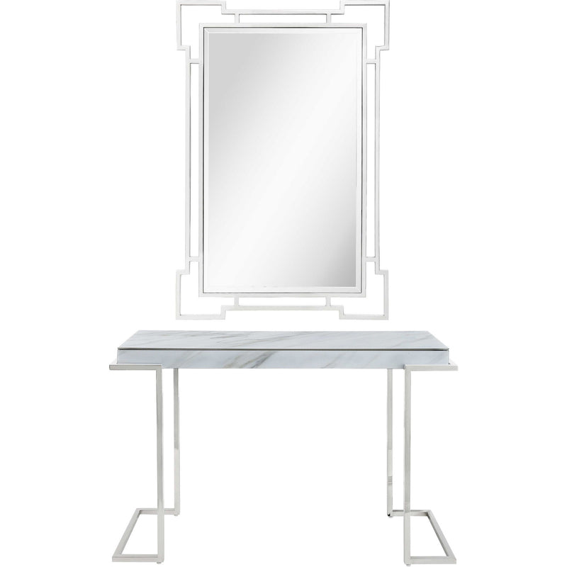 Faux Marble Mirrored Sled Console Table (Set of 2) - White And Silver