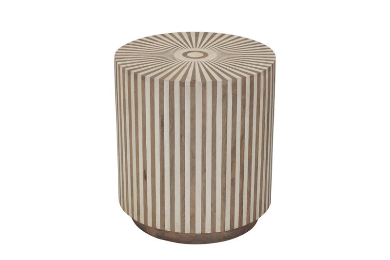 Solid Wood Round Drum End Table - Brown