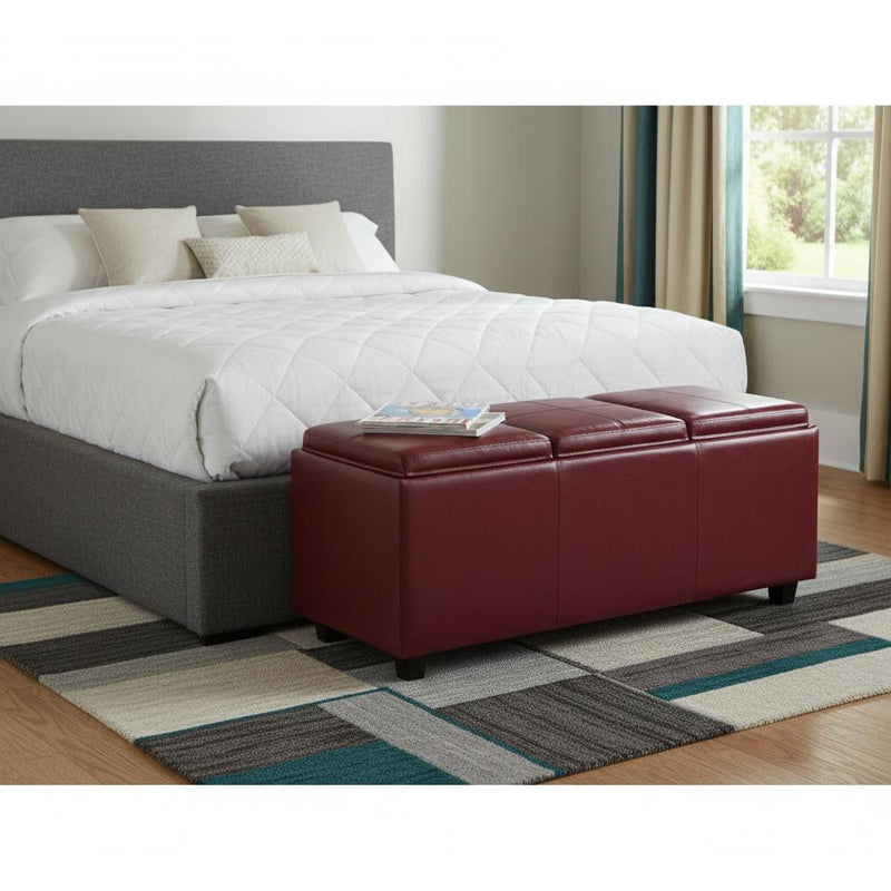 42" Upholstery Storage Ottoman - Dark Brown / Red