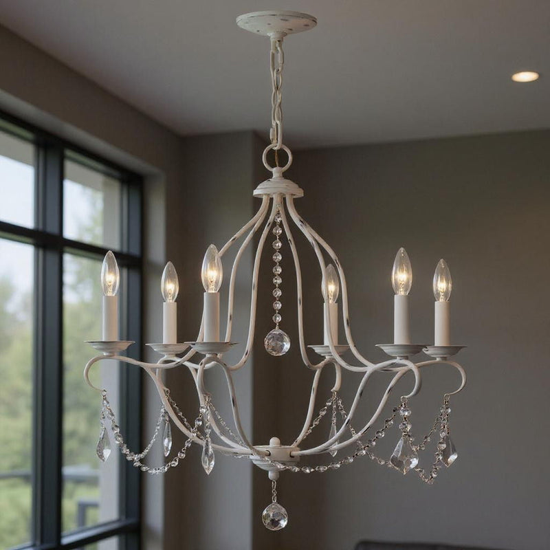 Six Light Dimmable Chandelier With Shades - Antiqued White