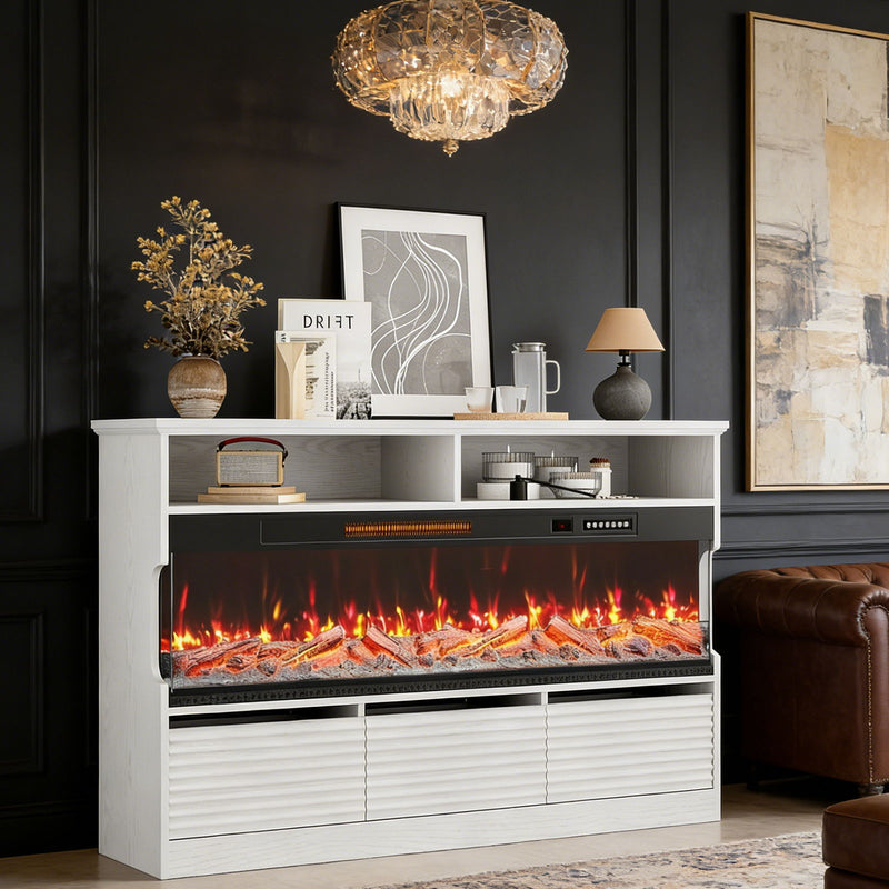 Wood Fireplace Entertainment Center With Fireplace (723792) - White