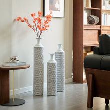 Load image into Gallery viewer, Modern Floor Vase Set Metal Vases With Geometric Pattern, 3 Piece Home Decor Set - White / Black
