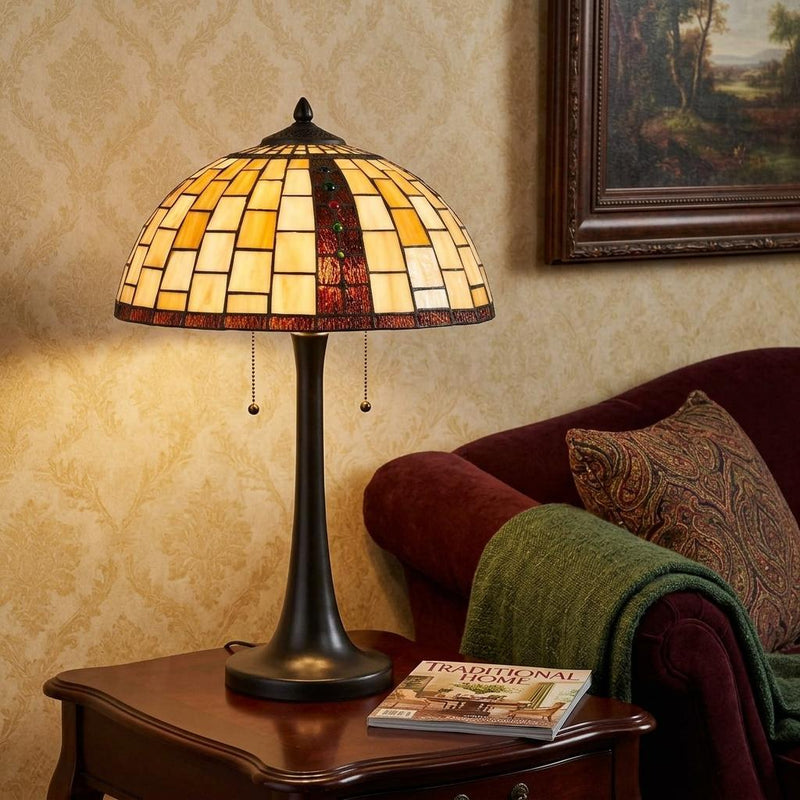 Abstract Two Light Round Tiffany Lamp With Dome Shade (752014) - Bronze
