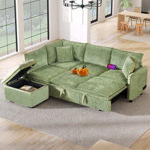 Load image into Gallery viewer, Convertible Sofa Bed Sectional Sofa Sleeper L-Shaped Sofa With A Storage Ottoman, Two Pillows, Two Power Sockets And Two USB Ports For Living Room
