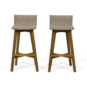 Equinox - Outdoor Barstool With Rattan Wicker Top And X Stretcher Frame (Set of 2)