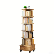 Load image into Gallery viewer, 6 Tier Rotating Bookshelf With Wheels And Drawer, 360° Spinning Design, Space Saving Storage, For Home - Wood
