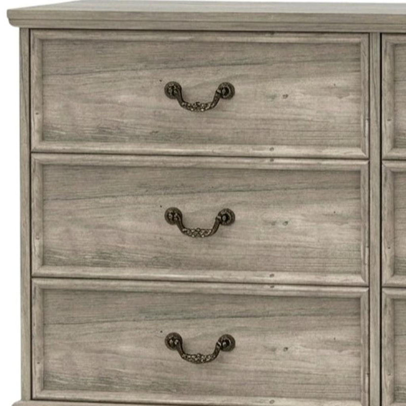 Solid Wood Console Accent Cabinet With Six Drawers - Light Gray